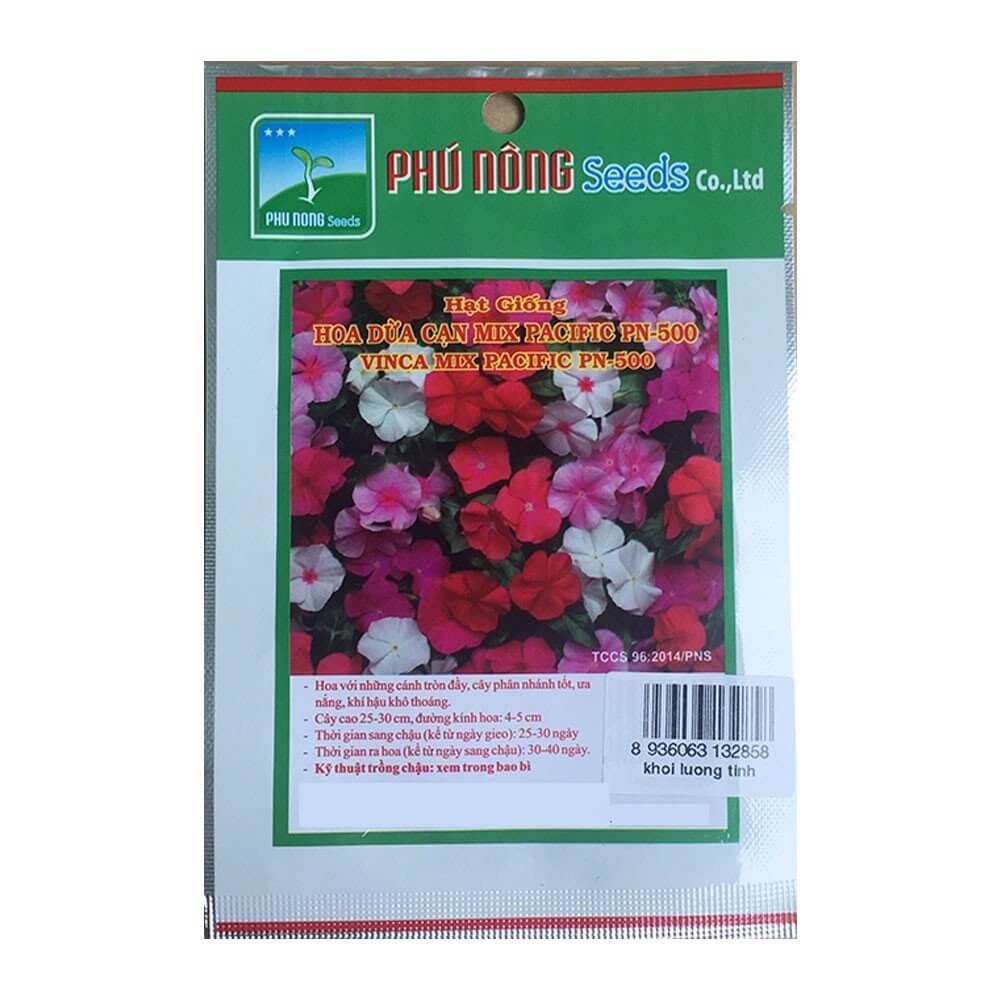 Hạt Giống Hoa Dừa Cạn nhiều màu Phú Nông pn-500 hạt giống chắc khỏe, tỉ lệ nẩy mầm >95% (Vườn Sài Gòn - Vuon Sai Gon)
