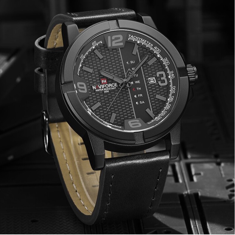 NAVIFORCE NF9177 Thương hiệu sang trọng hàng đầu Da thể thao không thấm nước Ngày Đồng hồ thạch anh nam tương tự