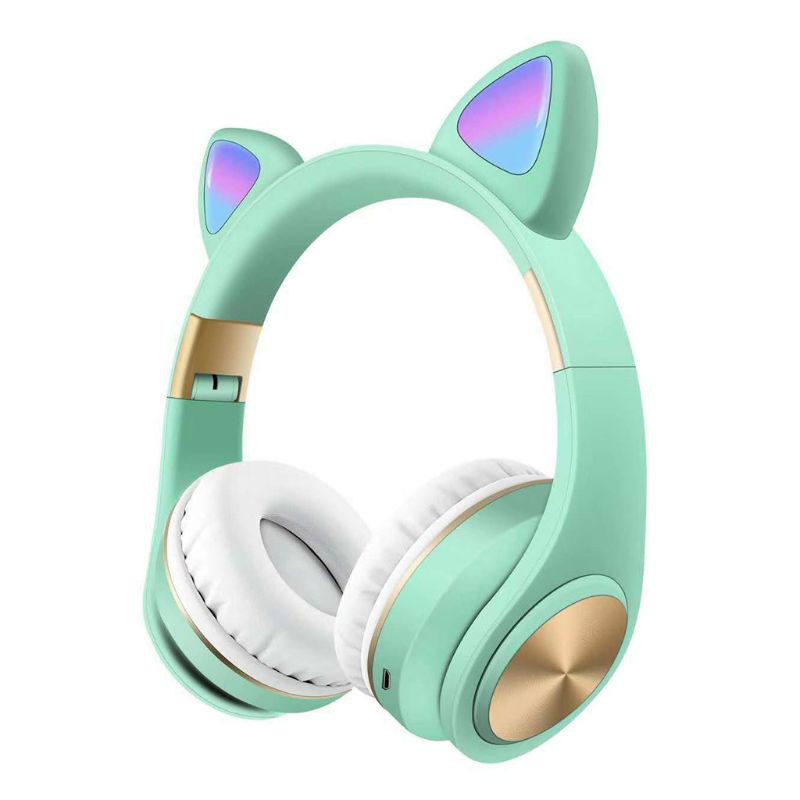 VIVI Cat Ear LED Light Wireless Foldable Bluetooth Headphones Flashing Glowing Over Ear with Microphone and Volume Control