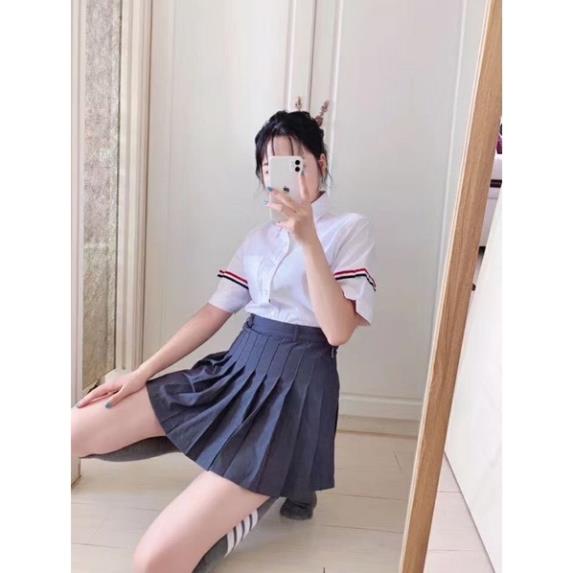 Sơ Mi ngắn tay Thom Browne cao cấp vải oxford siêu xịn phong cách Hà Quốc