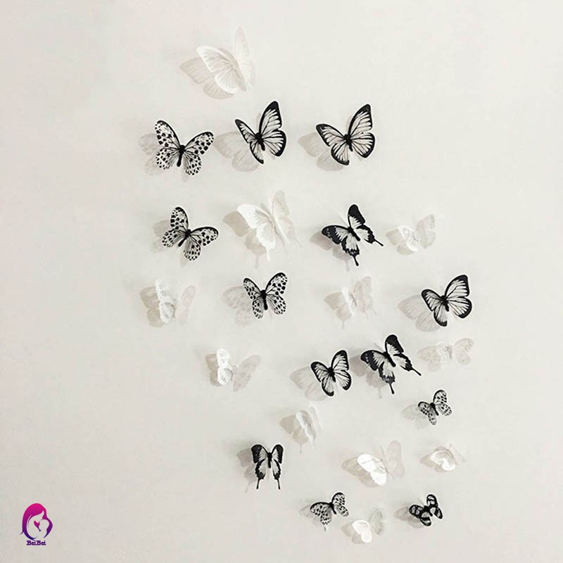 ♦♦ 18Pcs 3D Black And White Butterfly Sticker Art Wall Decal Home Decoration Room Decor