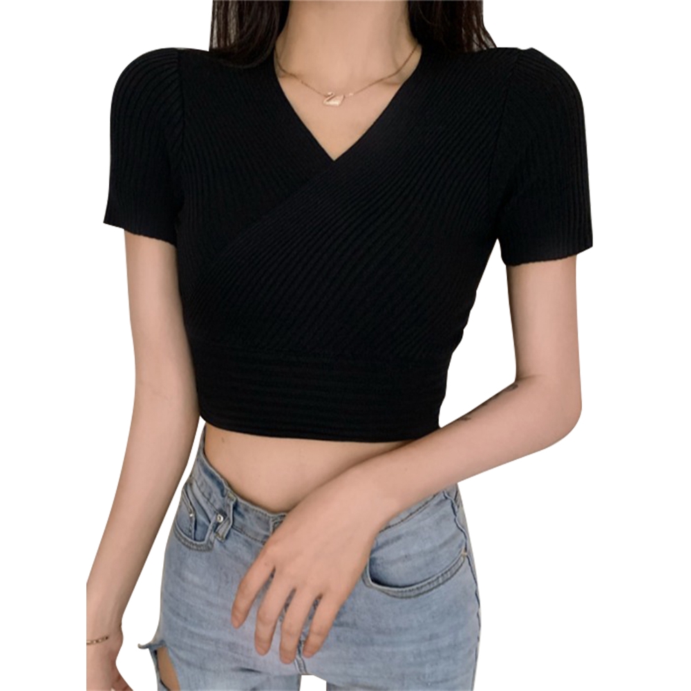 IELGY   Áo Thun Tay Ngắn Vạt Chéo Thời Trang Dành Cho Nữ