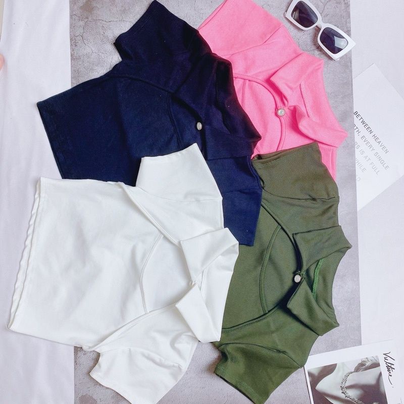 Áo Croptop Tay Ngắn MIRA.CLOSET Cổ Bẻ Khoét Ngực Ôm Dáng A5149