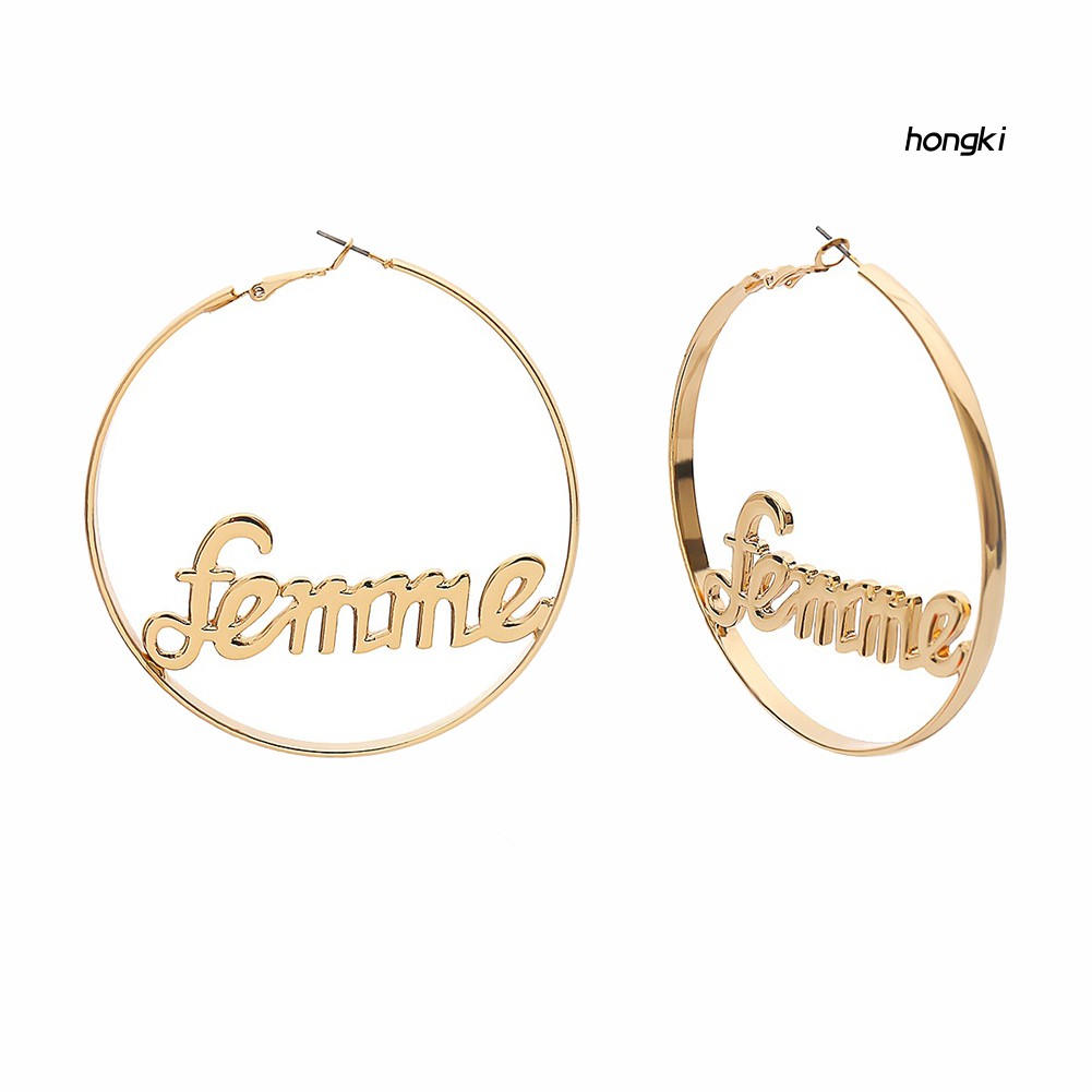 Đôi bông tai khoen tròn khắc chữ thời trang cho nữ