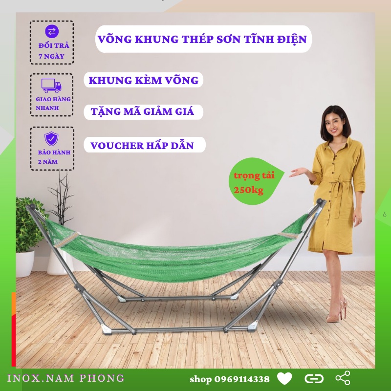 võng xếp sơn tĩnh điện cỡ người lớn chính hãng cao cấp kèm lưới võng NP06