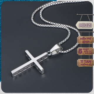 Vòng cổ mặt chữ T trơn họa tiết 2 bên,Vòng cổ nam nữ Miuzi TS022