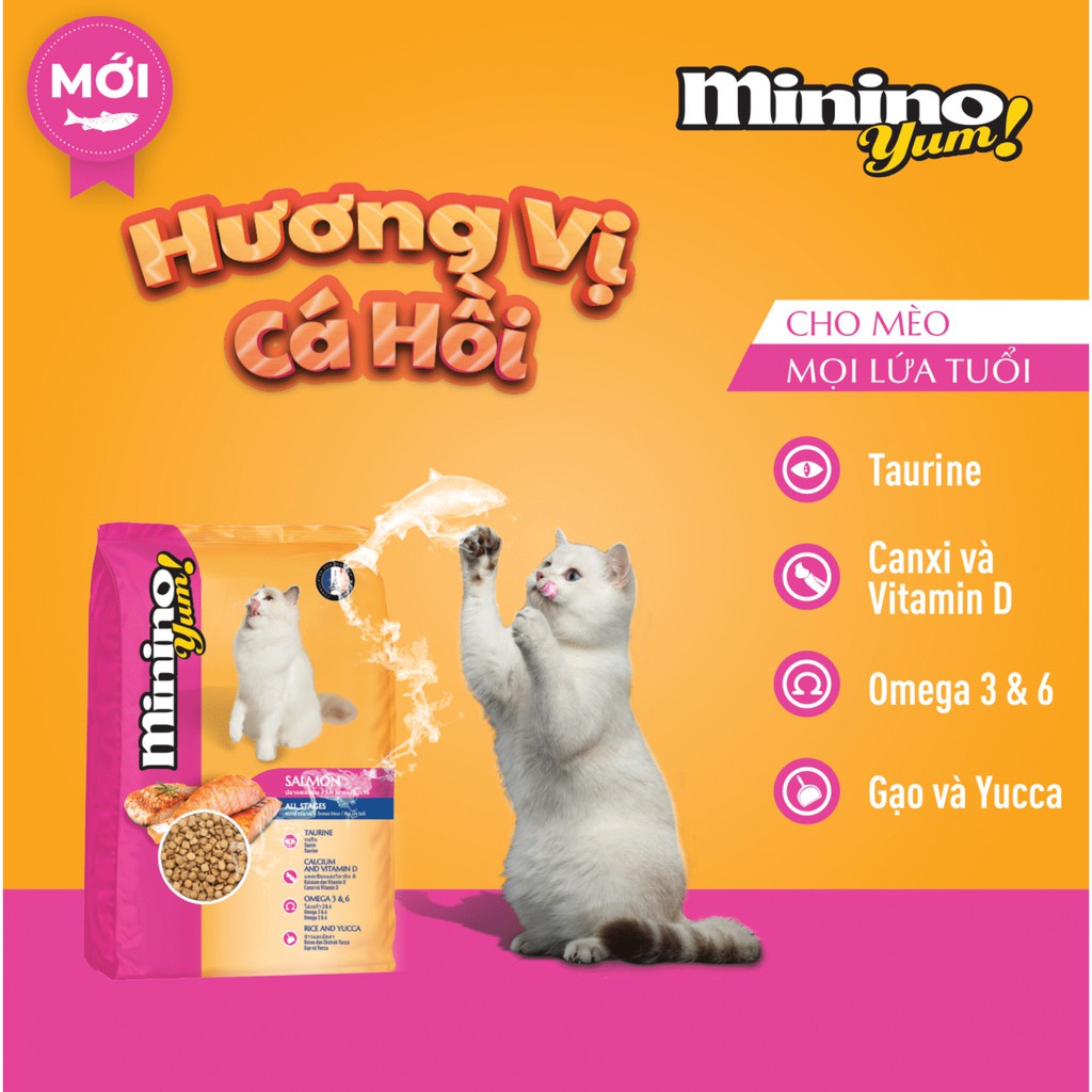 FREESHIP [350gram] Thức ăn cho mèo Minino Yum Salmon 350gr/gói