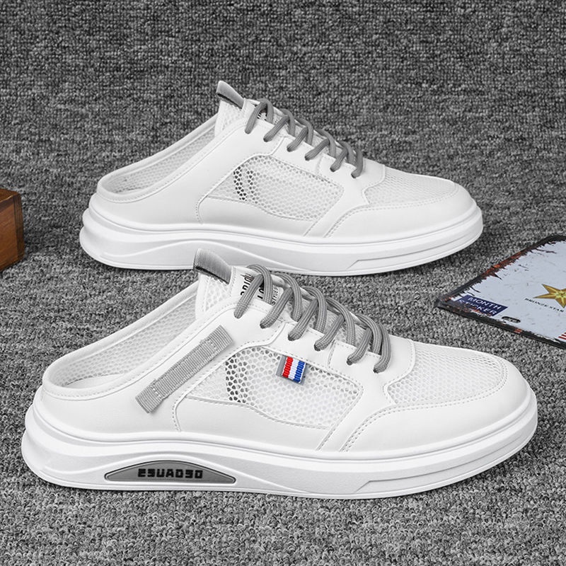 Giày Thể Thao Bằng Da Màu Trắng Không Gót Dễ Phối Đồ Cho Nam