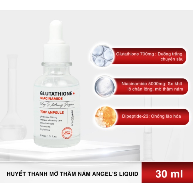 Tinh Chất Truyền Trắng Hỗ Trợ Mờ Nám Chuyên Sâu Angel's Liquid Glutathione + Niacinamide 700 V-Ampoule 30ml