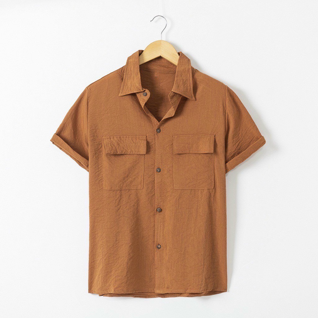 Áo Sơ Mi Ngắn Tay Nam Nữ Cổ Vest TRƠN Trắng Và Đen - Kiểu sơ mi tay ngắn form rộng Cổ Vest và Cổ Đức