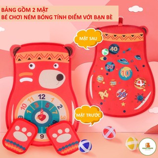 Đồ chơi ném phi tiêu bóng dính cho bé, bảng ném bóng treo tường hình thú dễ thương tặng 4 bóng