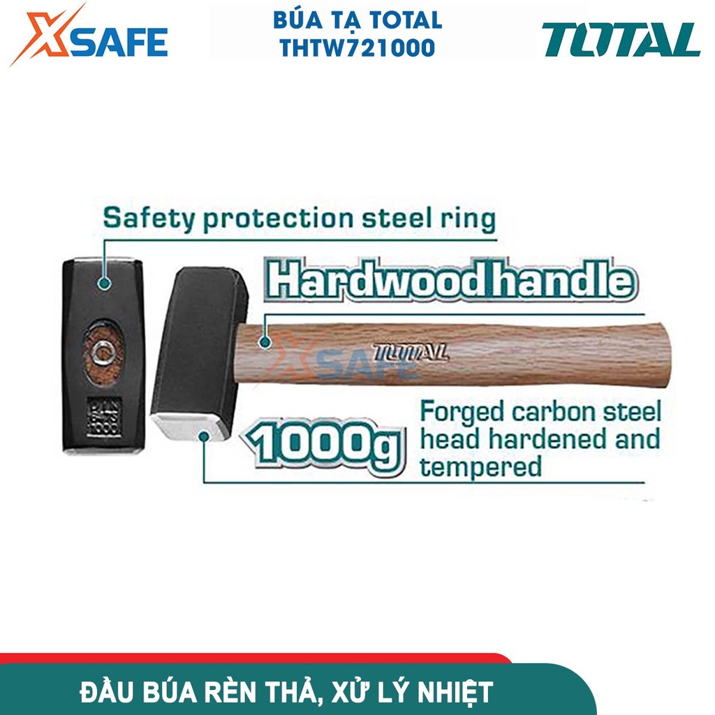 Búa tạ cán gỗ Total THTW721000 1000g chất liệu thép carbon 45#, chịu nhiệt, tay cầm gỗ cứng cố định keo vĩnh cữu [XSAFE]