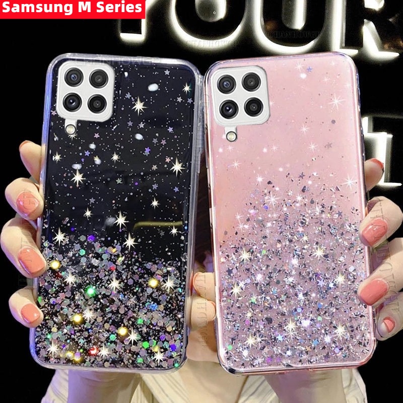 Ốp Điện Thoại Silicone Mềm Trong Suốt Chống Sốc Phối Kim Tuyến Sao Cho Samsung Galaxy M13 M23 M33 M53 M52 M31 M30S M21