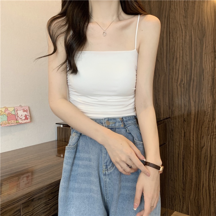 Áo croptop XIAOZHAINV hai dây màu sắc đa dạng phong cách Hàn Quốc 5 màu tùy chọn