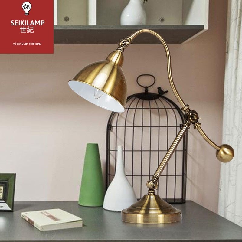 Đèn bàn cổ điển Châu Âu cao cấp phong cách Pháp-(FULL BOX)-FRACE DESK LAMP.INOX304.Tặng 2 bóng trắng và vàng