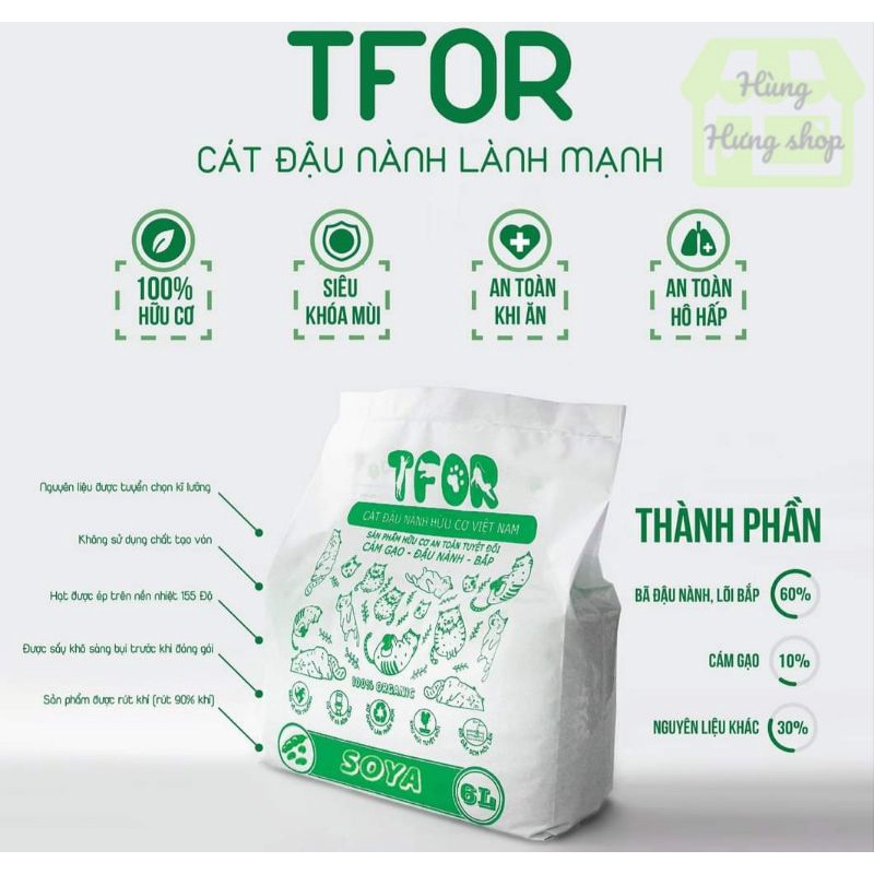 Cát đậu nành vệ sinh cho mèo TFOR 6L hữu cơ - xả bồn cầu thumbnail