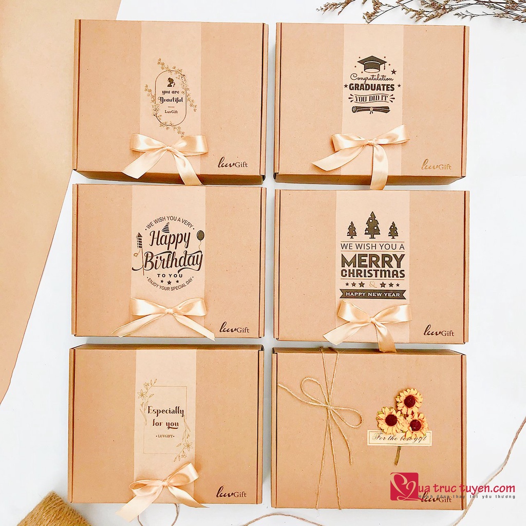 Hộp đựng quà Kraft thiết kế dịp sinh nhật, quà cưới, kỷ niệm - Tặng kèm rơm lót | BigBuy360 - bigbuy360.vn