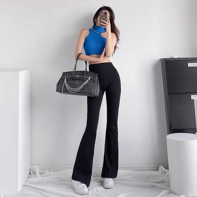 Quần legging ống loe vintage hack chân C12, quần legging nâng mông tôn dáng dành cho nữ