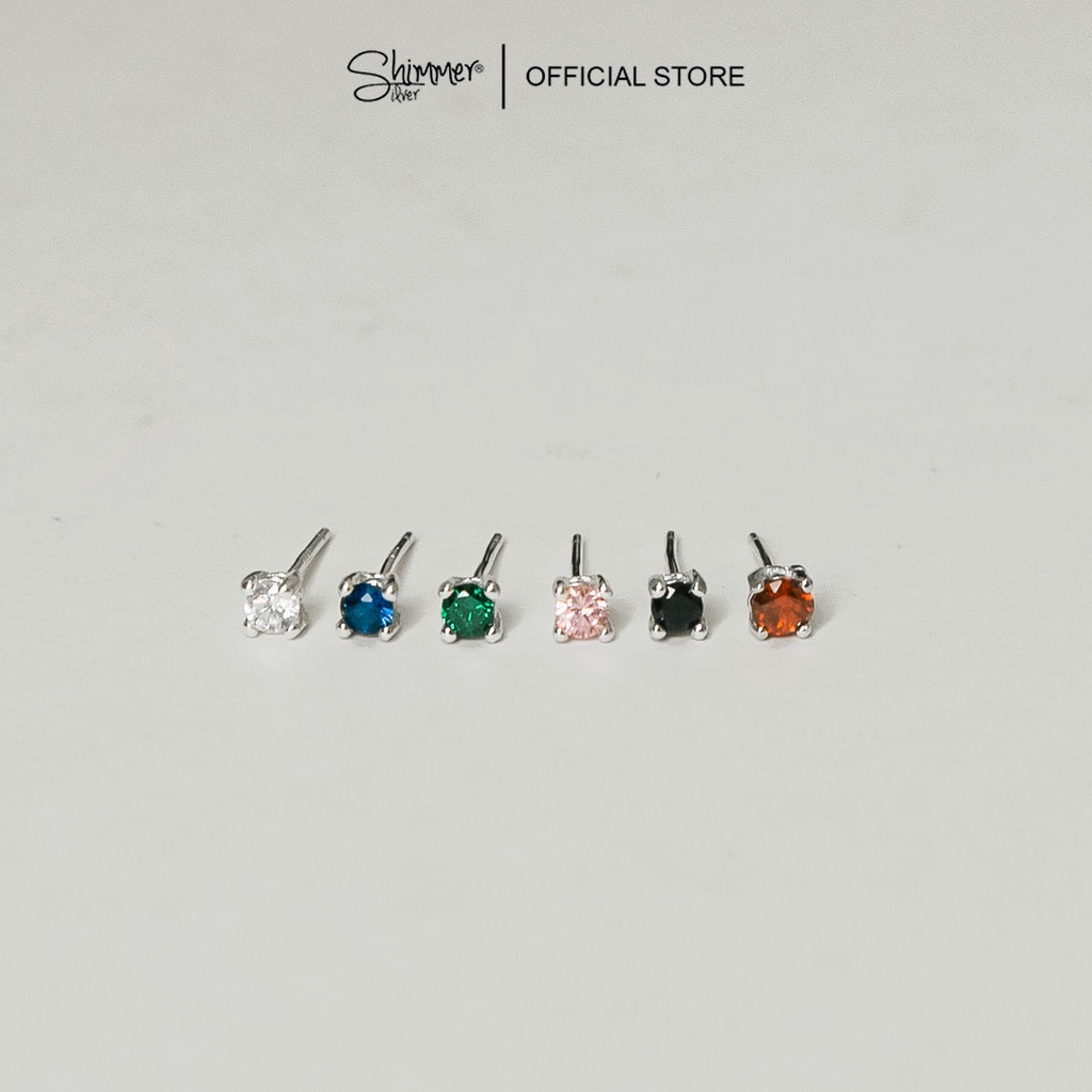 Bông Tai, Hoa Tai Nữ Bạc 925 Cao Cấp SHIMMER SILVER COLORFUL 2 Nụ Đá Nhiều Màu Lấp Lánh