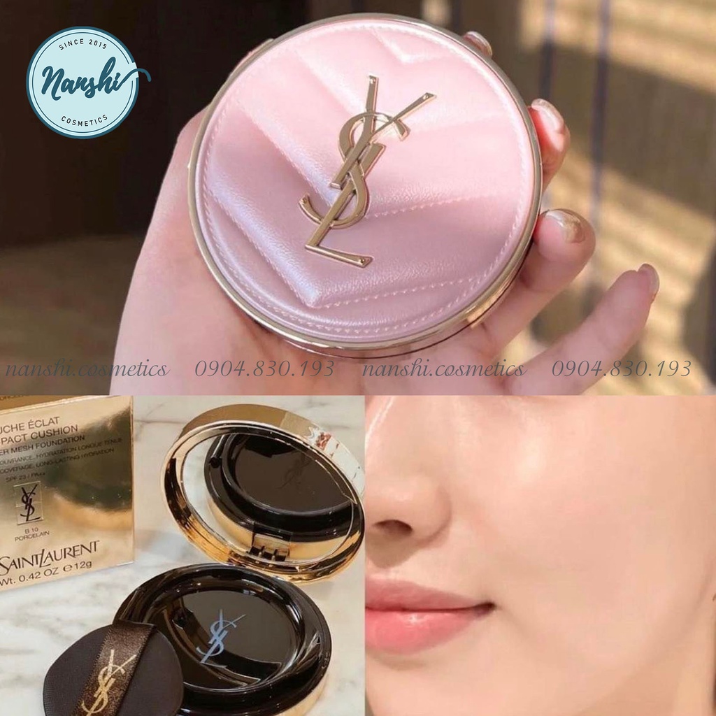 Phấn nước YSL Touche Eclat Glow-Pact Cushion High Cover Mesh Foundation 2022