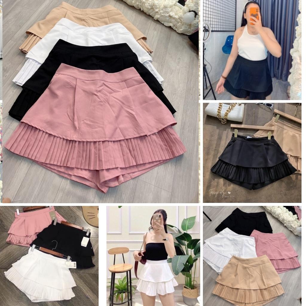 Chân váy hai tầng Bigsize CÔ NHỎ nữ có lót quần bên trong, Chân váy xếp ly bigsize từ 55-95 Kg CV2T