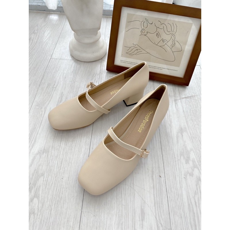 Giày mary jane cao gót mũi vuông đế vuông cao 4f thời trang Shoes Paradise L045