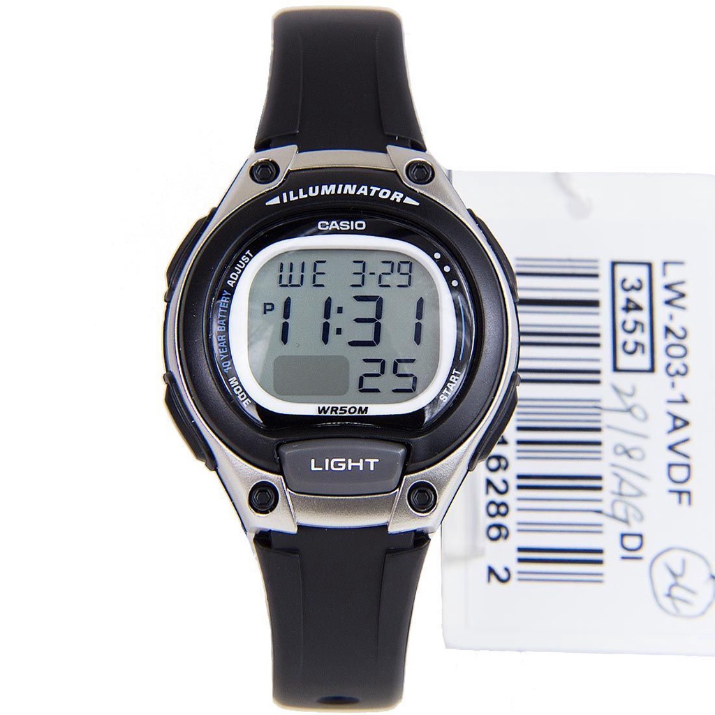 Đồng Hồ Casio unisex LW-203-1AVDF | Dây Nhựa Màu Đen | Viền Màu Xám | Chống Nước