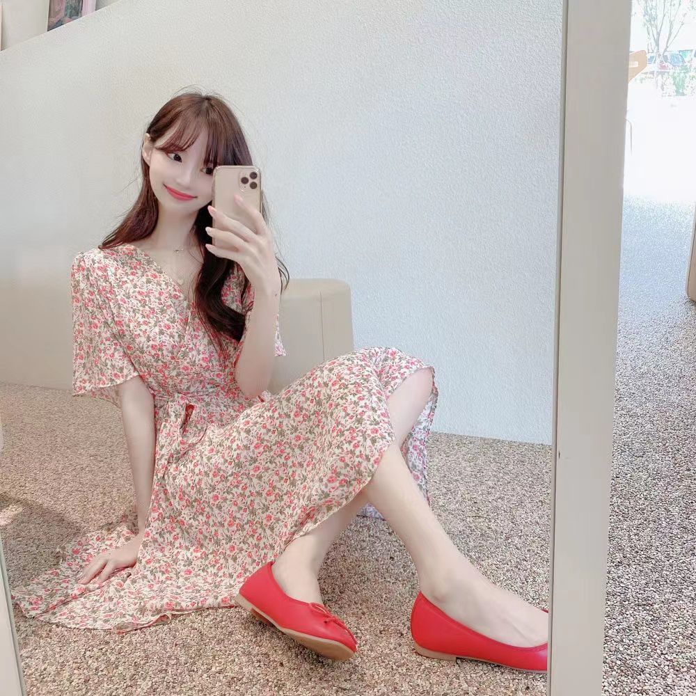 Đầm Ngắn Tay Chiết Eo In Họa Tiết Hoa Phong Cách Mùa Hè Kích Thước Lớn Hàng Mới Dành Cho Bạn Nữ