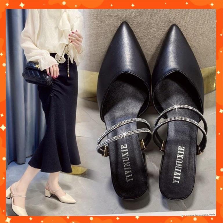 Giày Cao Gót Bít Mũi Dây Đính Đá  Mã N17 Hot