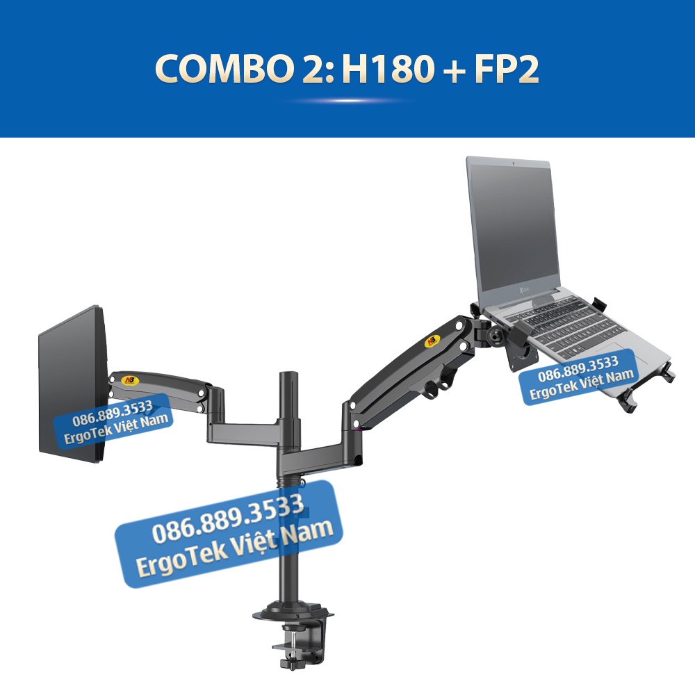 / Giá Treo Màn Hình NB H180 22 - 32 Inch Kèm Kẹp Đỡ Laptop FP2 10 - 17 Inch