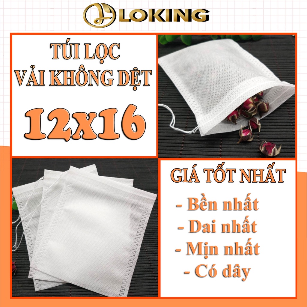 Túi lọc thảo dược bằng vải không dệt, có dây buộc, 12x16cm, 100 túi/sp - LOKING