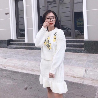 Set len đuôi cá thêu hoa