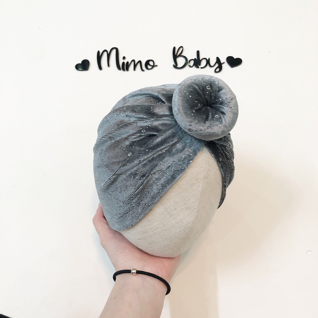 Mũ turban bé gái - Nhung nhũ bạc xoắn ốc (7-15kg)