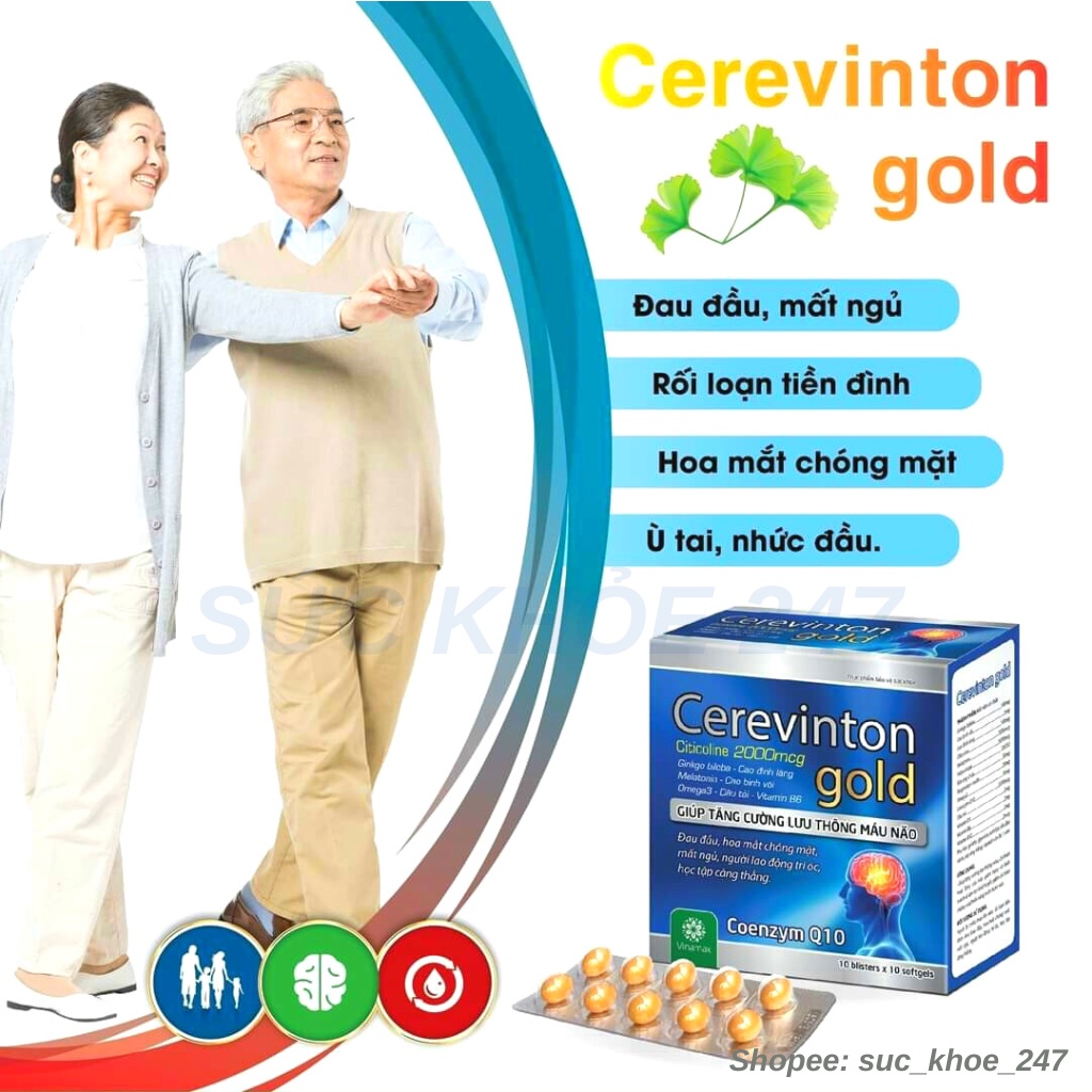 Viên Bổ Não CEREVINTON GOLD Giúp Tăng Cường Lưu Thông Tuần Hoãn Não Hộp 100 Viên - Hoạt Huyết Dưỡng Não CEREVINTON GOLD