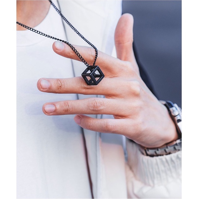 Vòng Cổ Dây Chuyền Nam Nữ Charm Khối Lập Phương Rỗng Cá Tính N32