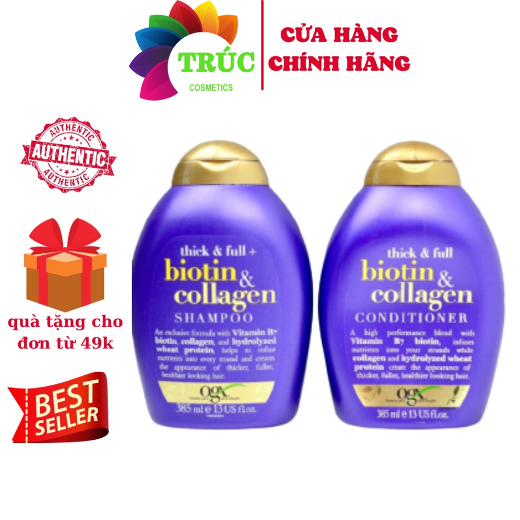 Bộ Gội Xả OGX Biotin & Collagen Làm Dày Tóc 2x385ml Biotin & Collagen Shampoo And Conditioner