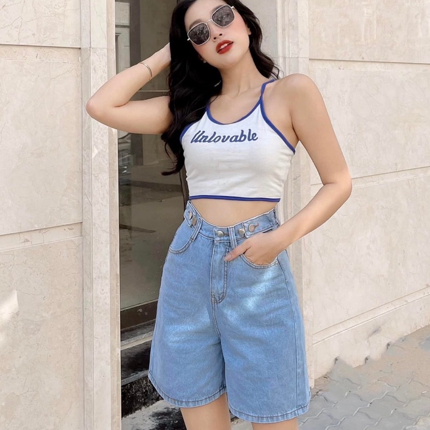 Quần short jean nữ đai nút chỉnh eo tiện lợi phong cách Ullzang có Bigsize (JN5N)