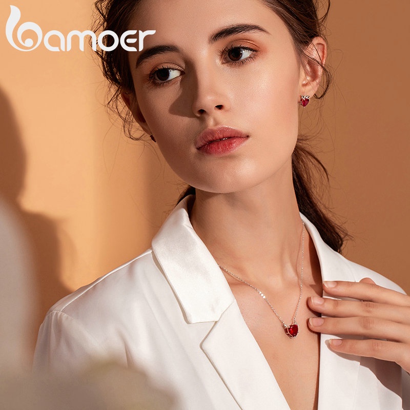 Dây Chuyền Bamoer SCN286 Bạc 925 Mặt Hình Ác Quỷ Đính Đá Hồng Ngọc Nhân Tạo