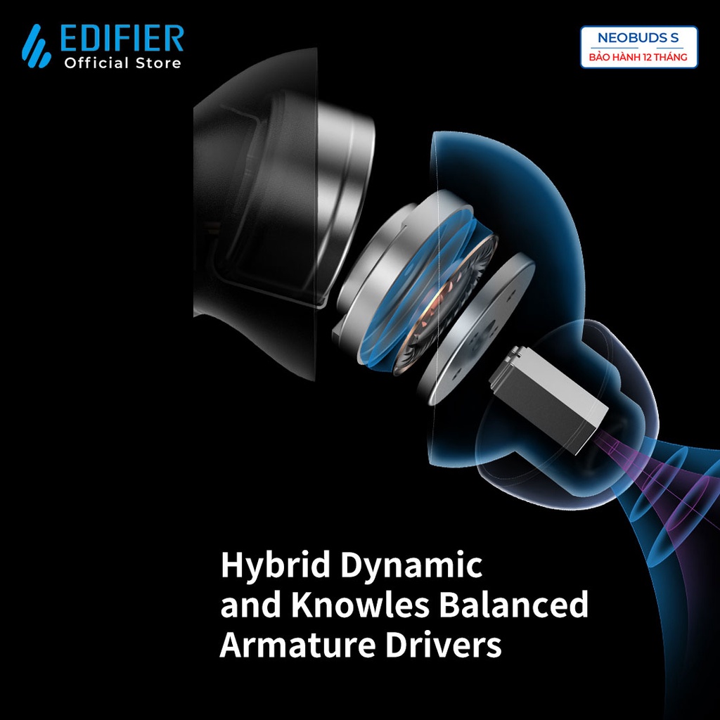 Tai nghe Bluetooth 5.2 EDIFIER NEOBUDS S Snapdragon Sound Hires Audio Chống ồn chủ động Đàm thoại 6 mic Hàng chính hãng