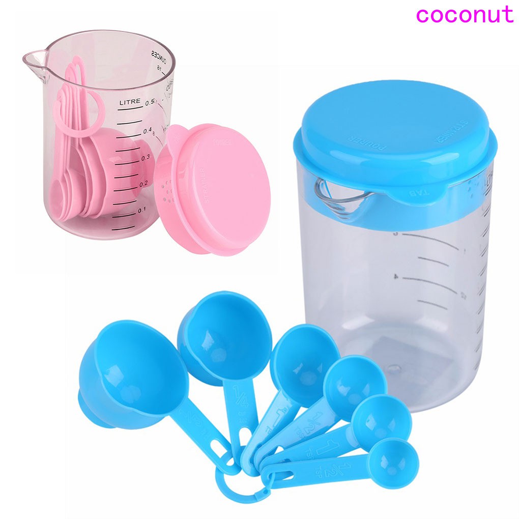 7PCS/Set Plastic Measuring Cups with Spoons Measure Kitchen Utensil Cooking Scoops Sugar Cake Baking Scales Spoon