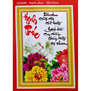 Tranh thêu chữ thập Hạnh phúc (chưa thêu) 222696