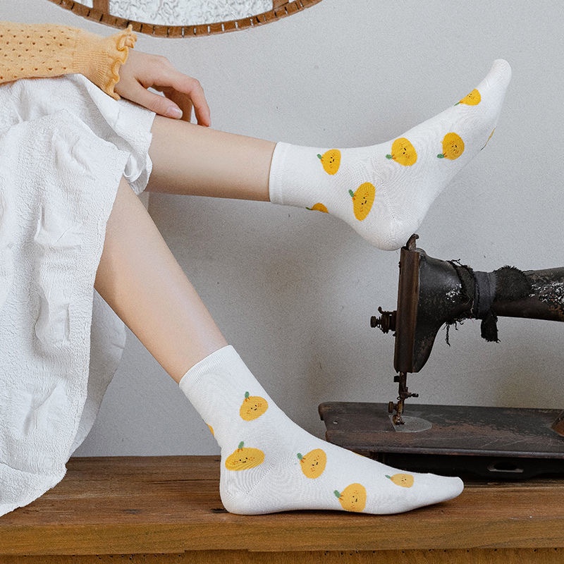 Vớ Họa Tiết Sọc In Chữ Mặt Cười Hoạt Hình Phong Cách Nhật Bản Dễ Thương Dành Cho Nữ Sinh