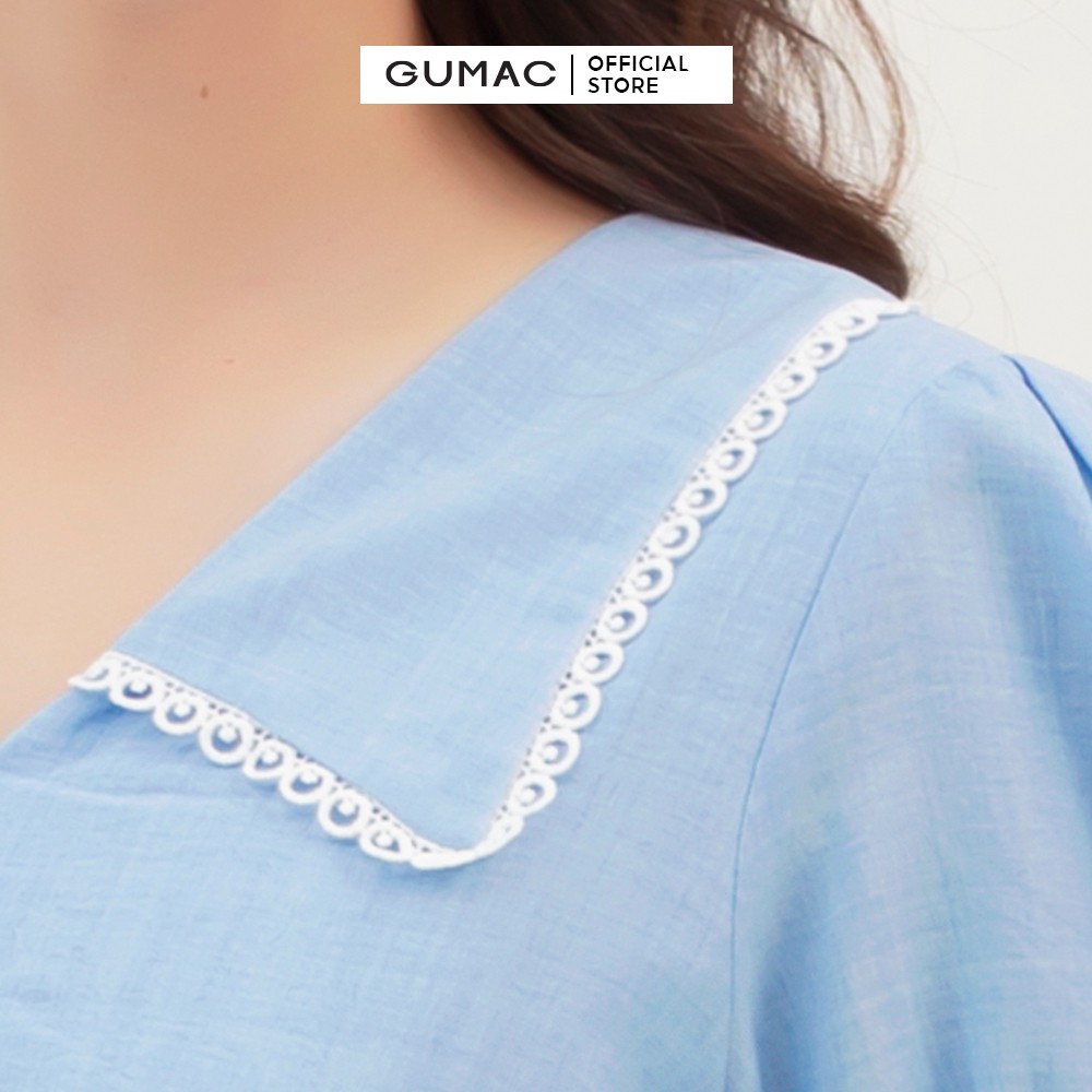 Đầm xòe nữ cổ viền đăng ten GUMAC màu xanh, đủ size, phòng cách thanh lịch, sang trọng DB310 | BigBuy360 - bigbuy360.vn