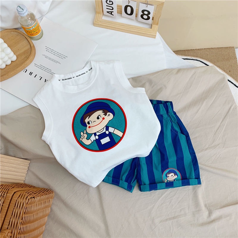 Bộ Áo Sát Nách In Hoạt Hình + Quần Short Thời Trang Mùa Hè Hàn Quốc 2023 Cho Bé Trai