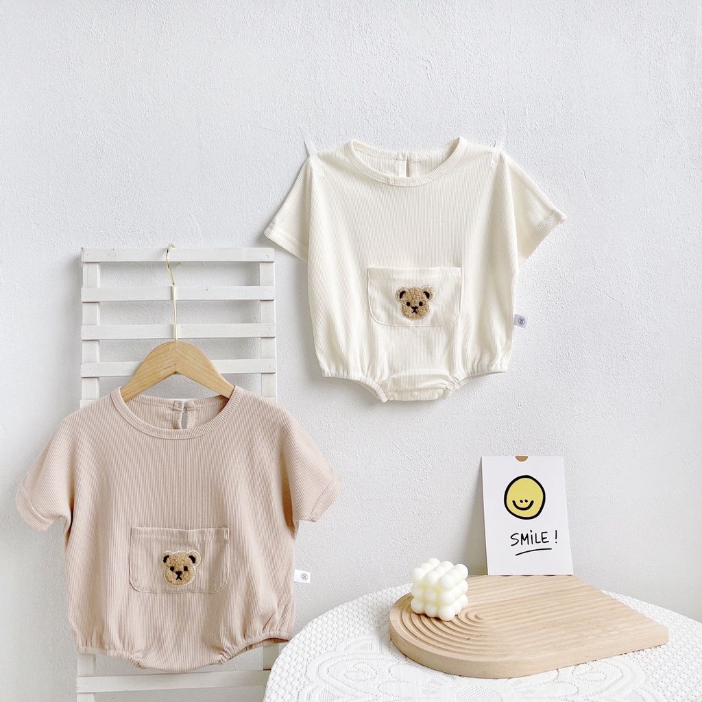 Áo Liền Quần Tay Cánh Dơi In Hình Gấu Dễ Thương Thời Trang Mùa Hè Cho Bé Sơ Sinh