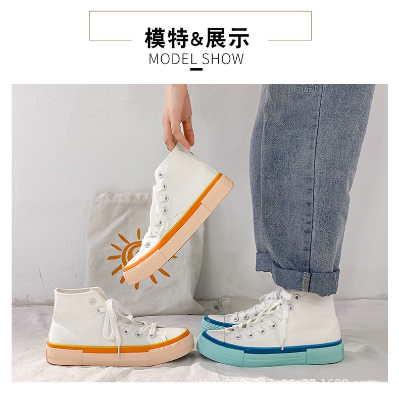 Giày Sneaker Nữ Cổ Cao Foxy Form Dáng CV 1970 Màu Trắng Kem Đế Viền Cam Phong Cách Ulzzang - FOX040