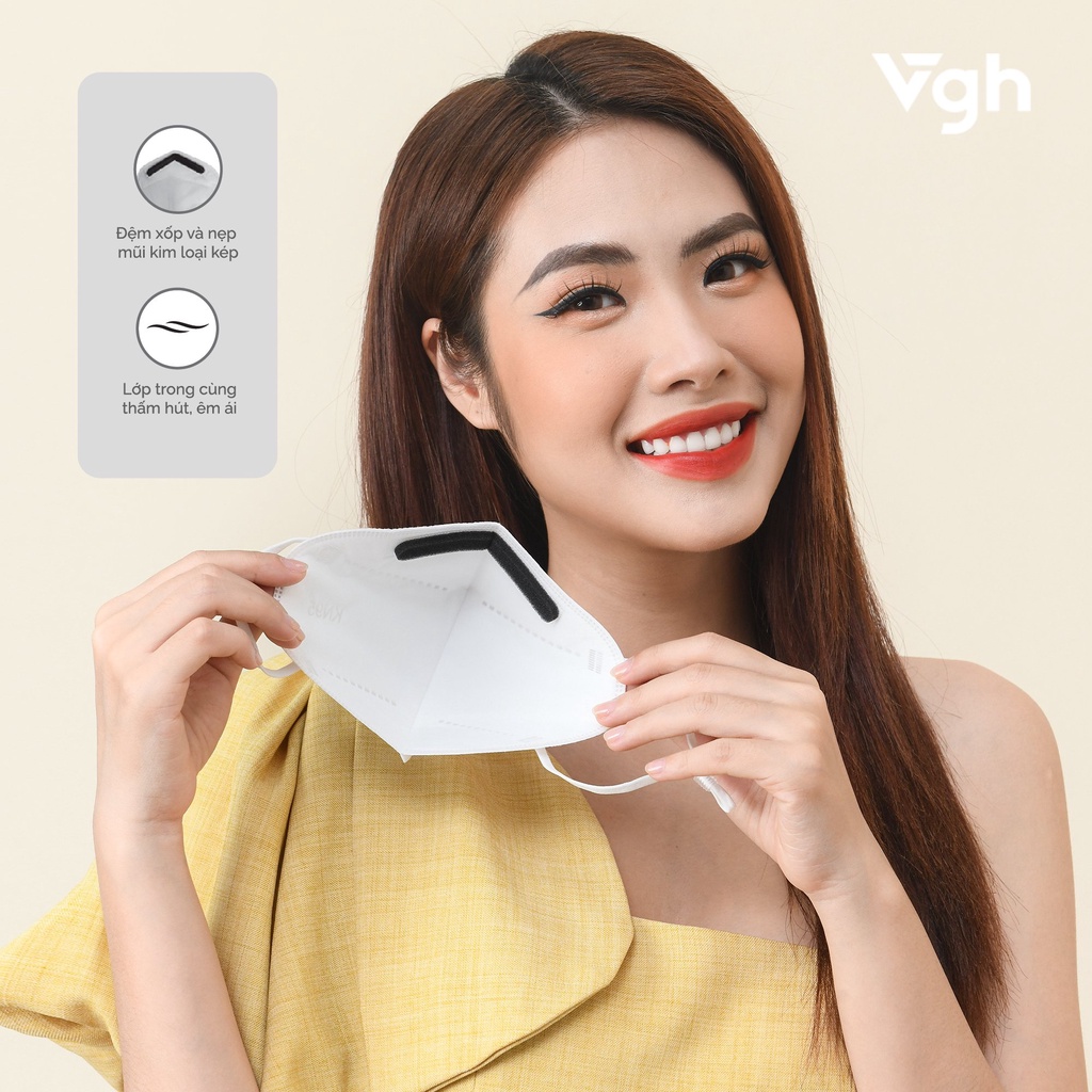 Khẩu trang VG95 3S thiết kế 3D, kháng khuẩn, thoải mái, nút chỉnh quai tai - Chính hãng VG Healthcare - Hộp 5 chiếc