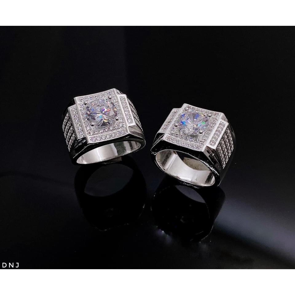 Nhẫn nam bạc thật phong cách thời trang gắn đá trắng nhân tạo - Kho sỉ bạc Nhất Linh
