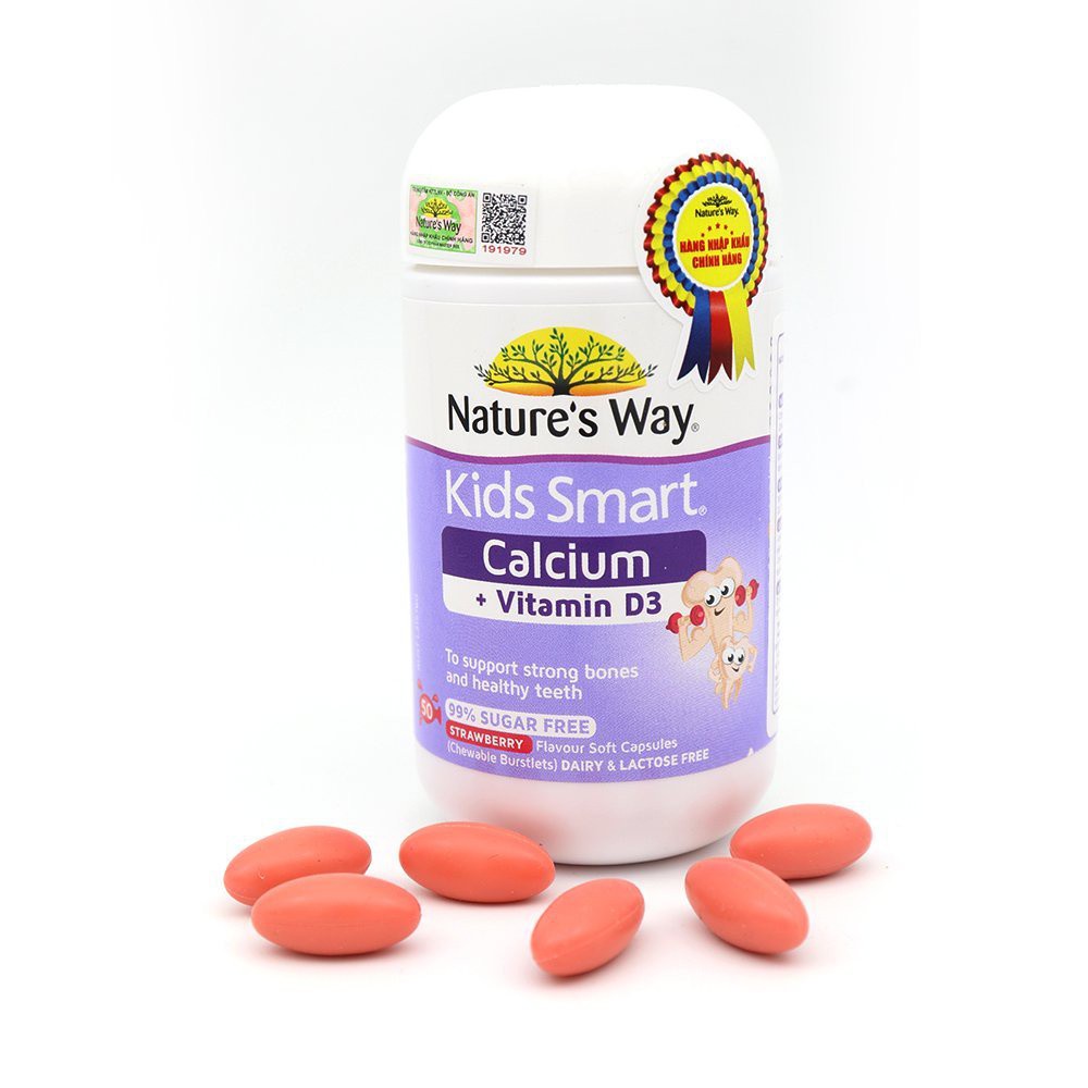 Viên Nhai Cho Bé Nature’s Way Kids Smart Calcium + Vitamin D3 Burstlets Bổ Sung Canxi Giúp Bé Phát Triển Chiều Cao 50V