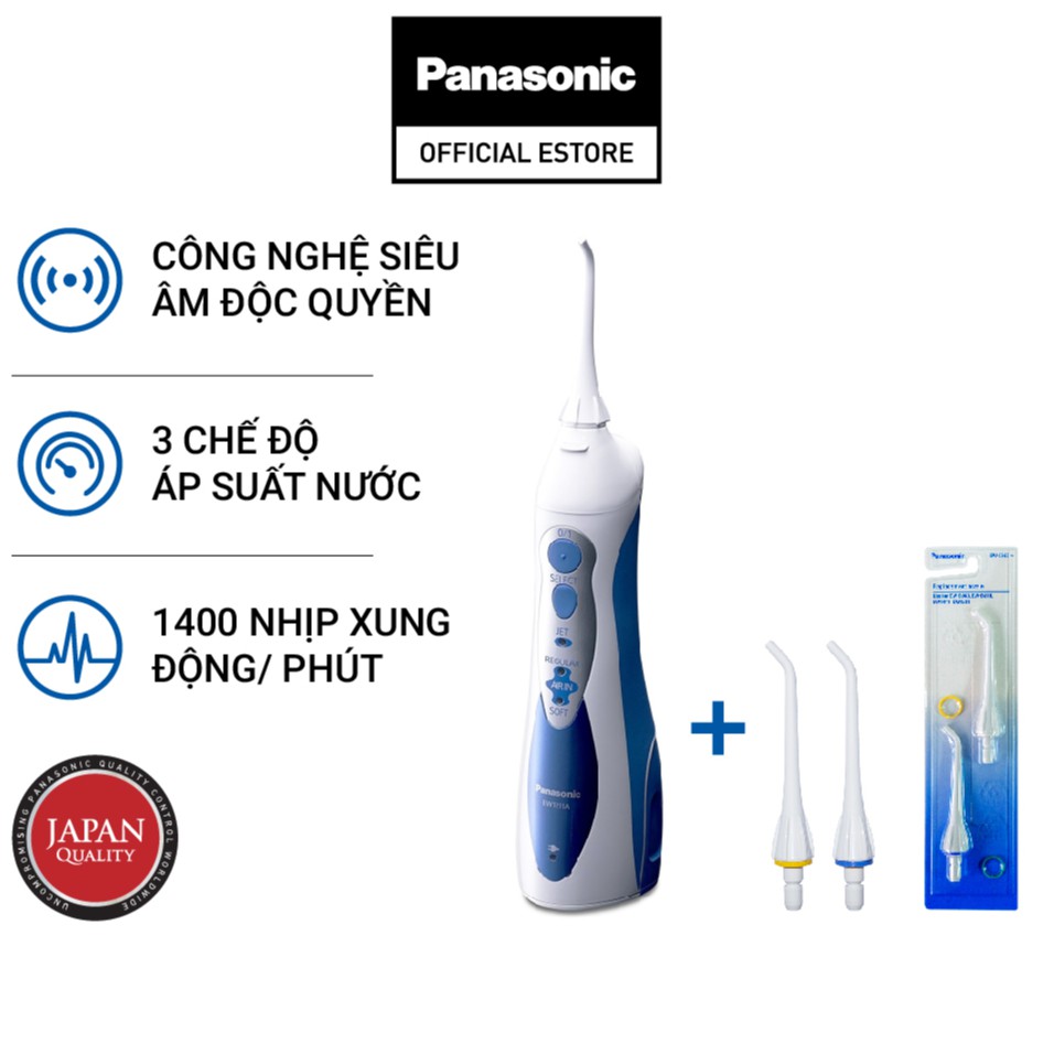 [MÃ COSPANA5 GIẢM 10% ĐƠN 600K] Combo Máy Tăm Nước Panasonic Cầm Tay Dùng Pin Sạc EW1211 và đầu thay thế EW0950W005